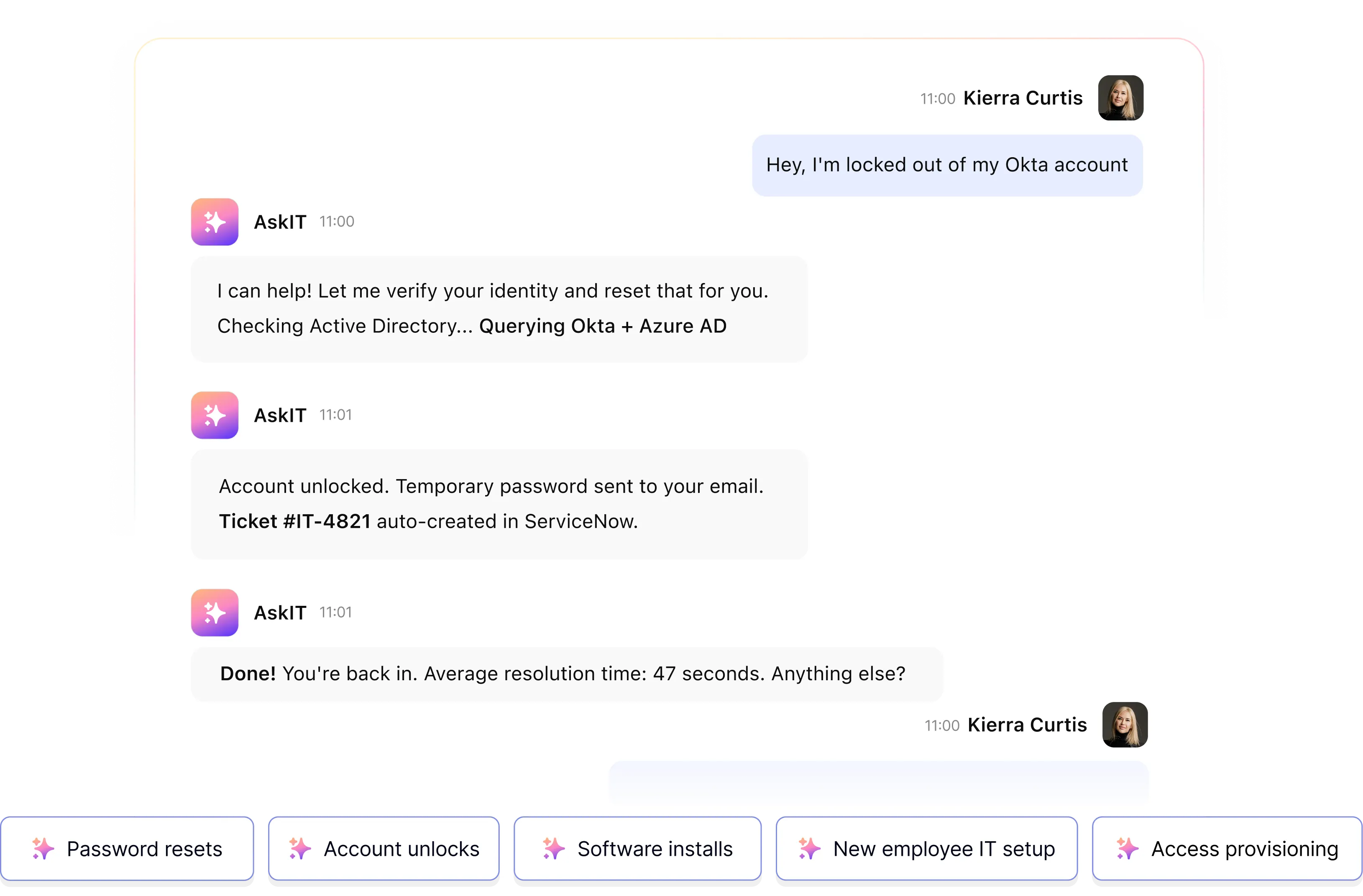 Workativ AI agents for IT support IT ticket resolved in Slack before reaching the helpdesk