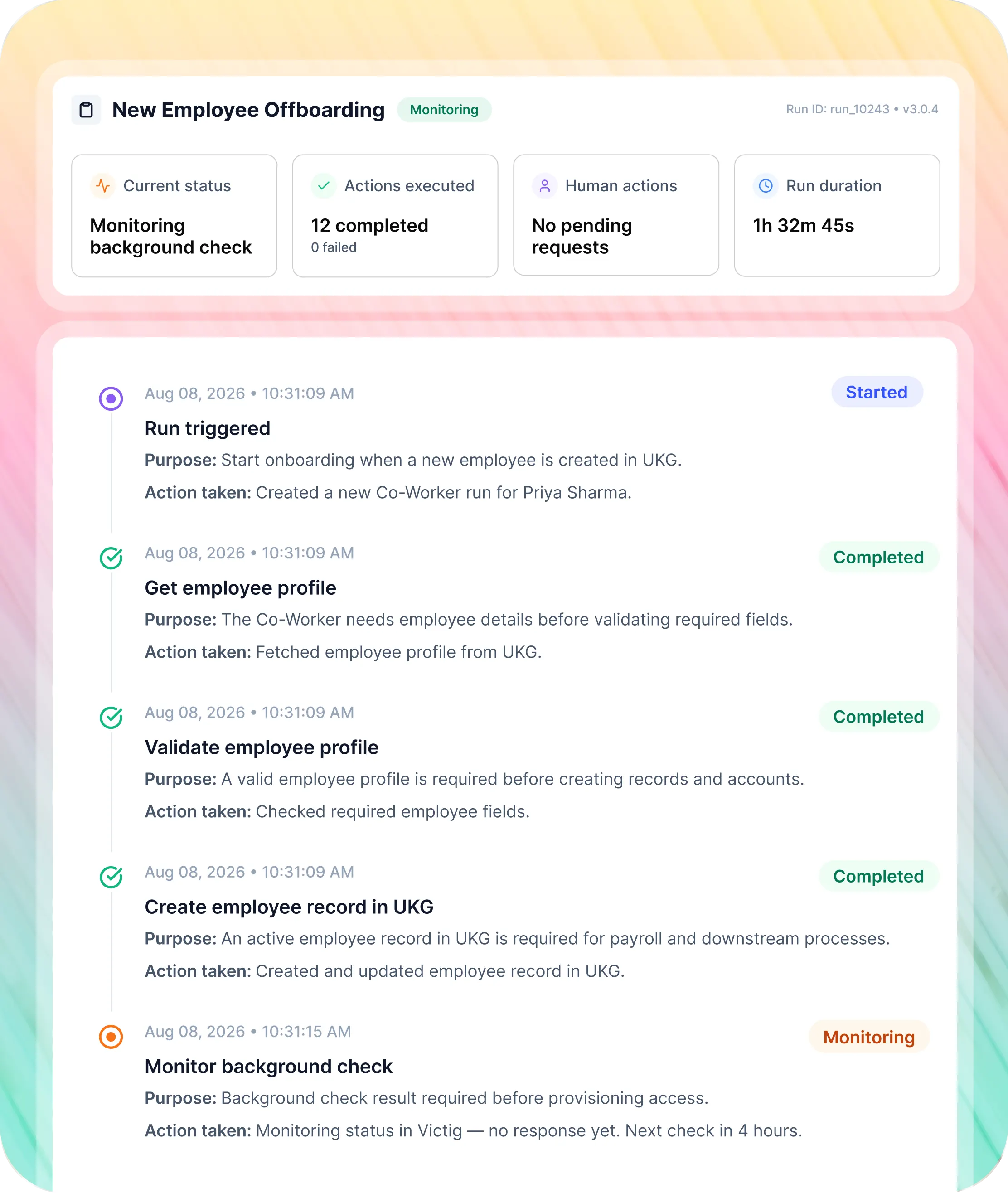 Workativ offboarding audit log every action, revocation, and compliance document timestamped