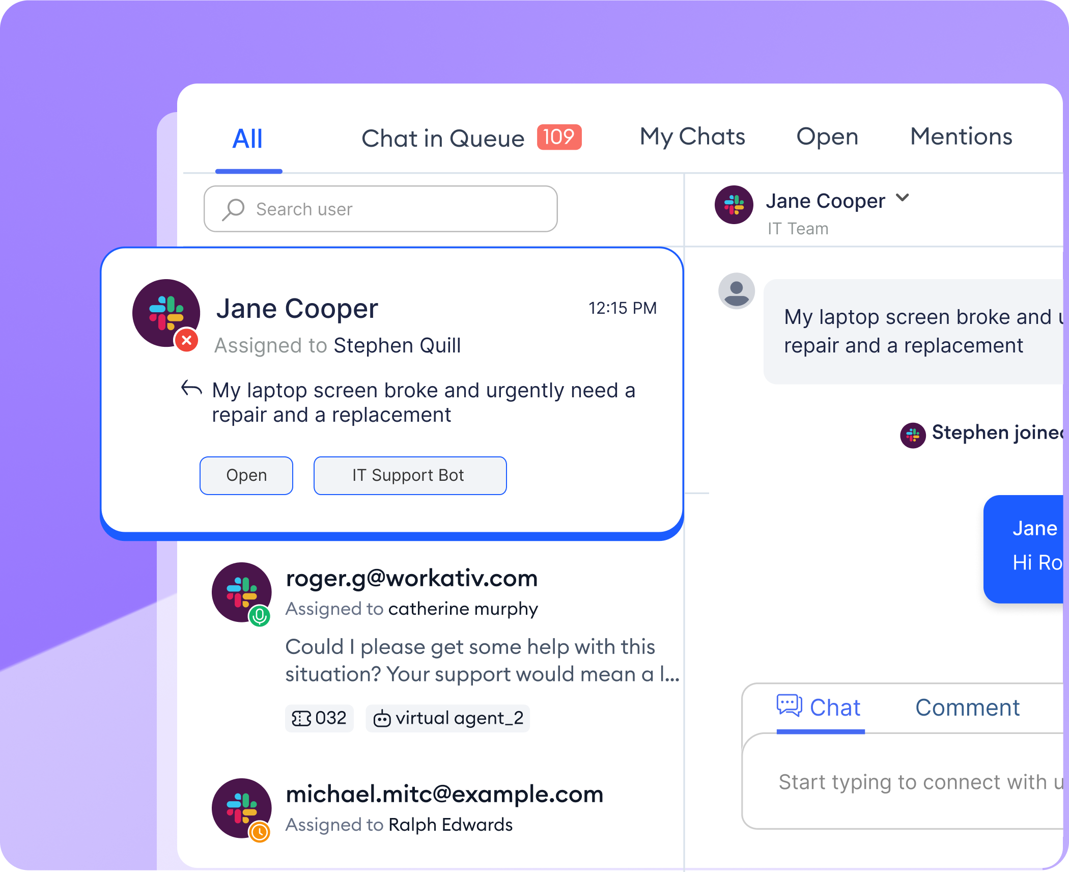 Shared Live Chat Inbox Interface